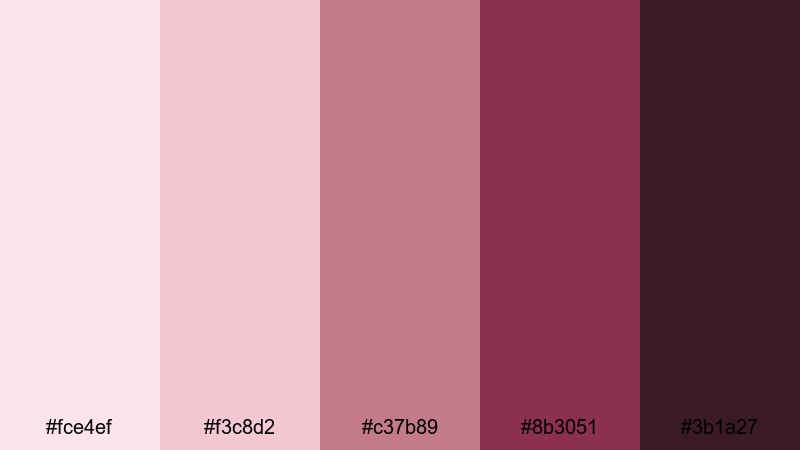 mauve champagne glow pink maroon color palette with hex codes
