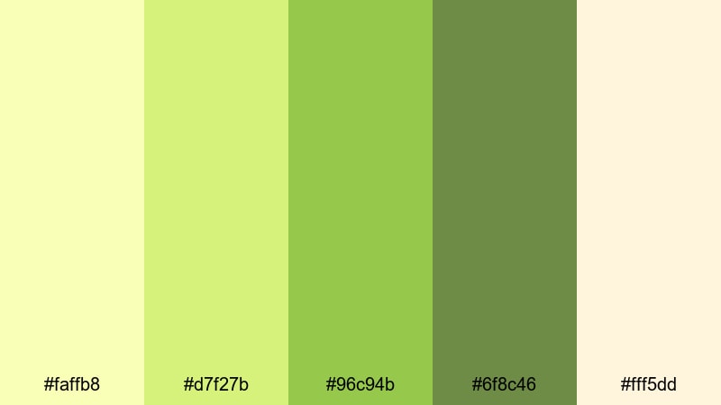 meadow picnic day green yellow color palette with hex codes