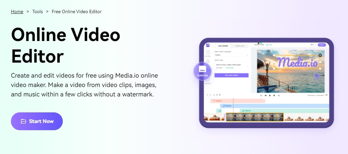 Media.io, éditeur de vidéo en ligne gratuit 