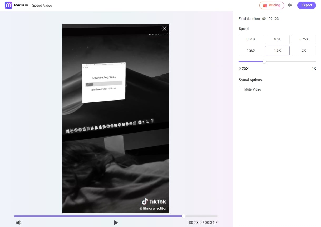 ускорить видео tiktok с помощью media.io