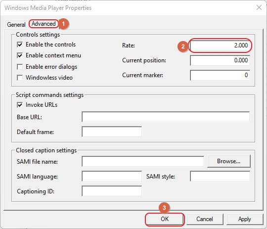 media player properties advanced settings powerpoint