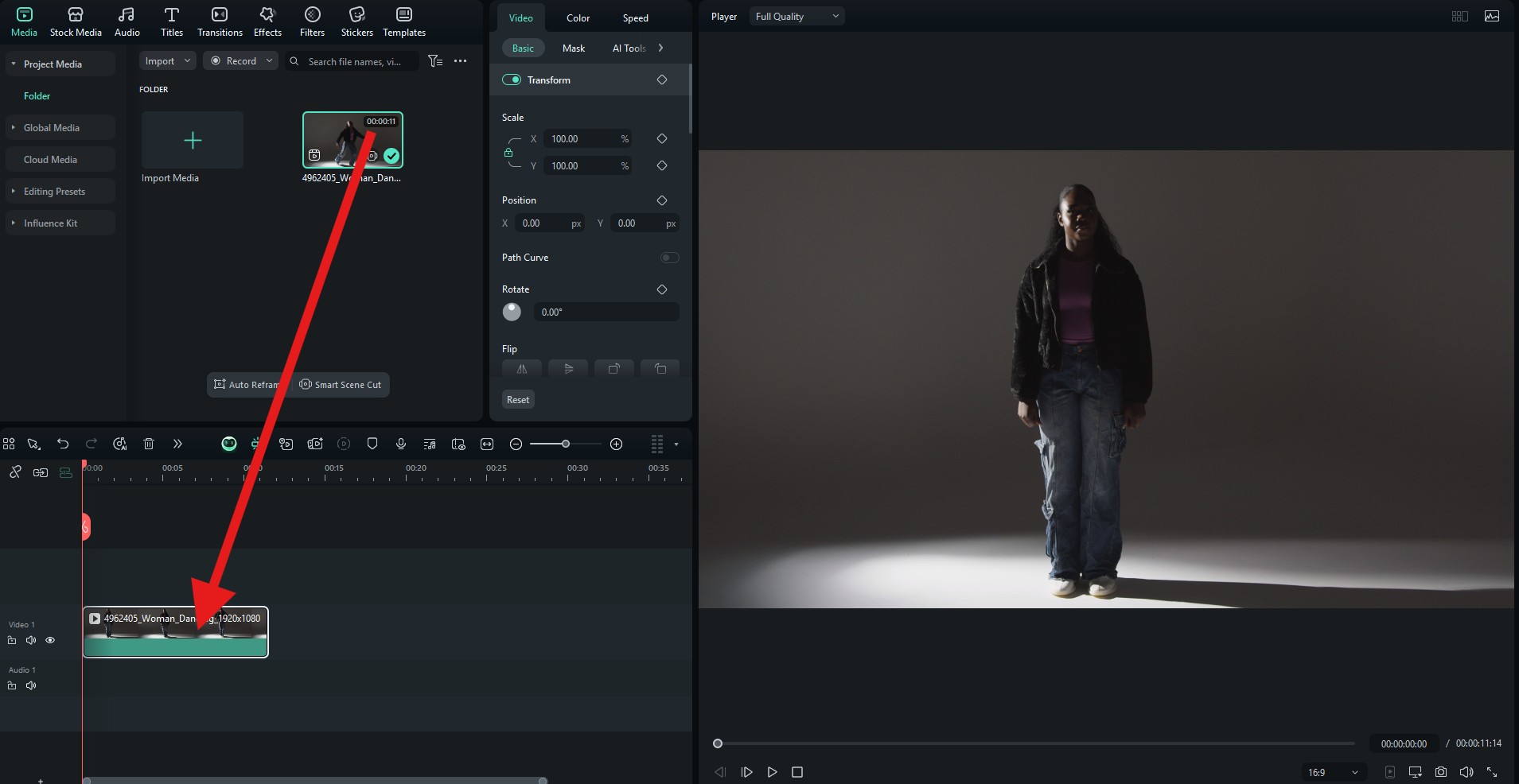 drag video to editing timeline filmora