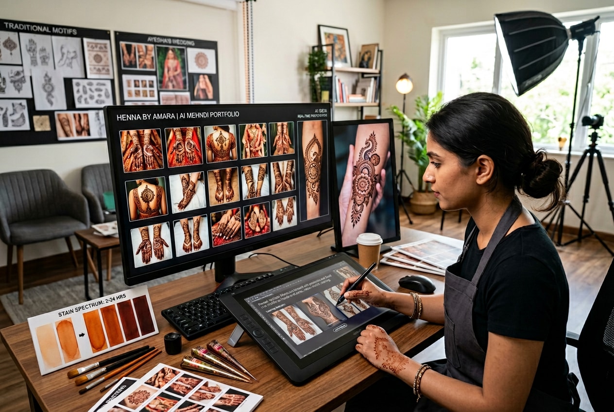 Create professional mehndi body art AI design