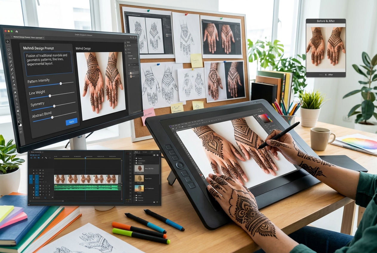 Mehndi trial photo with AI generation