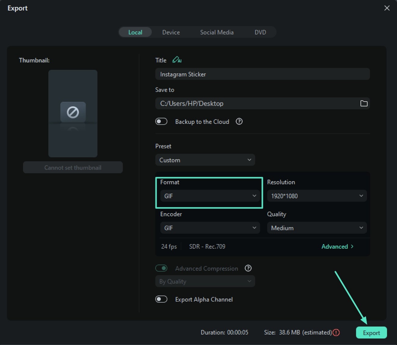 export video as gif