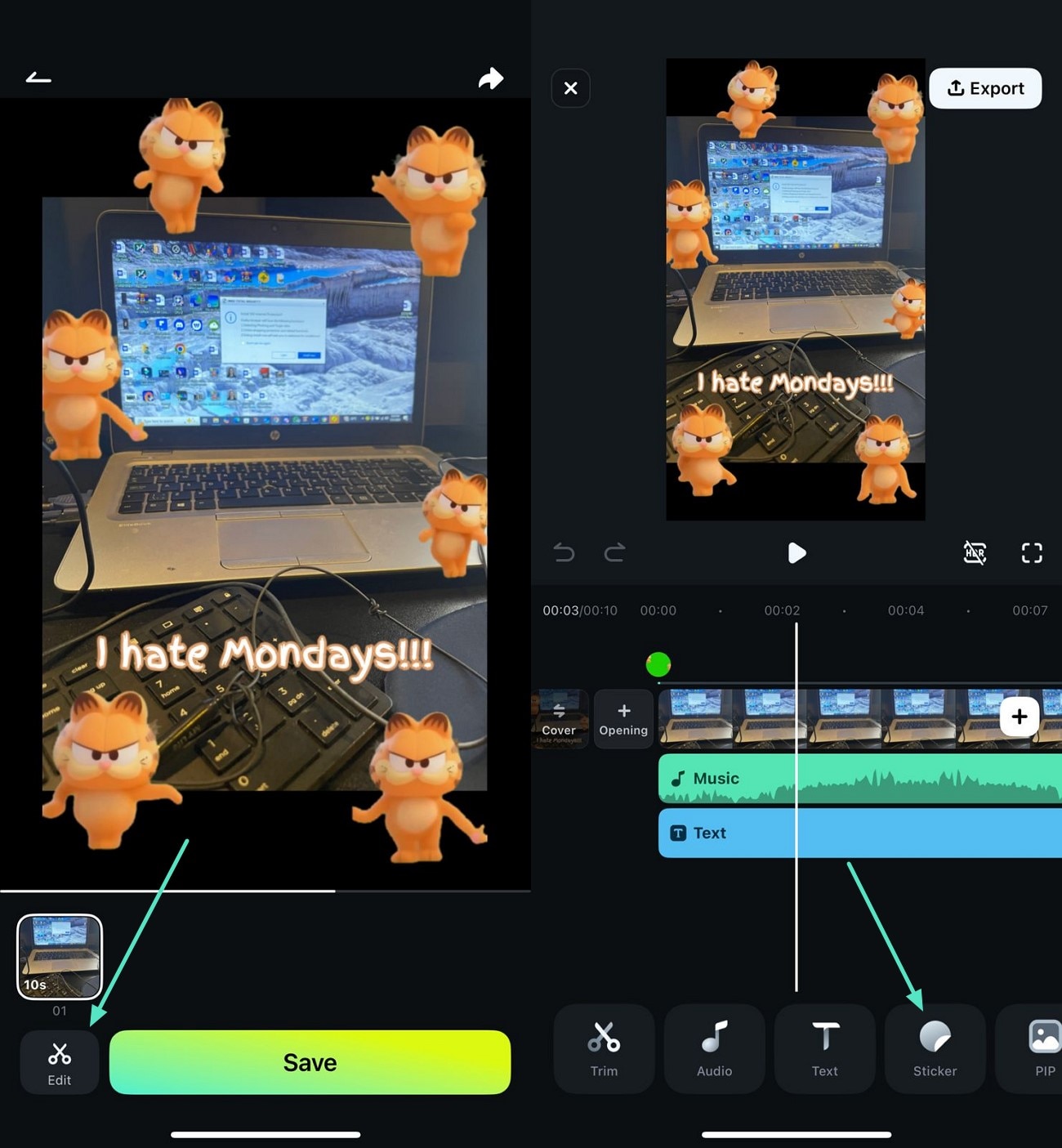 edit customized template and tap stickers