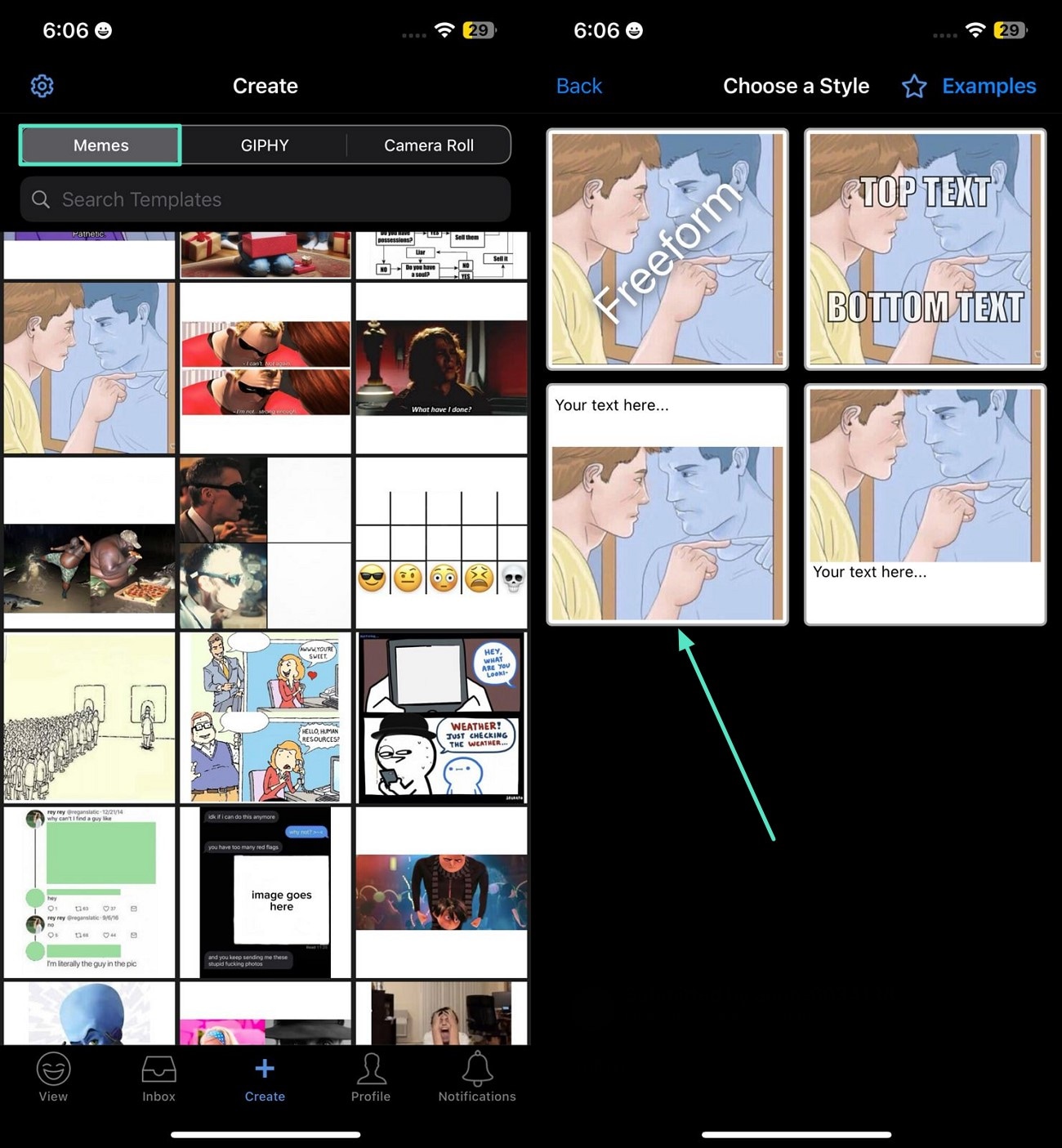 select template and choose style
