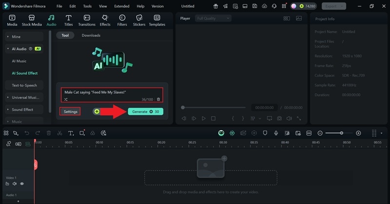 type prompt and generate sound effect