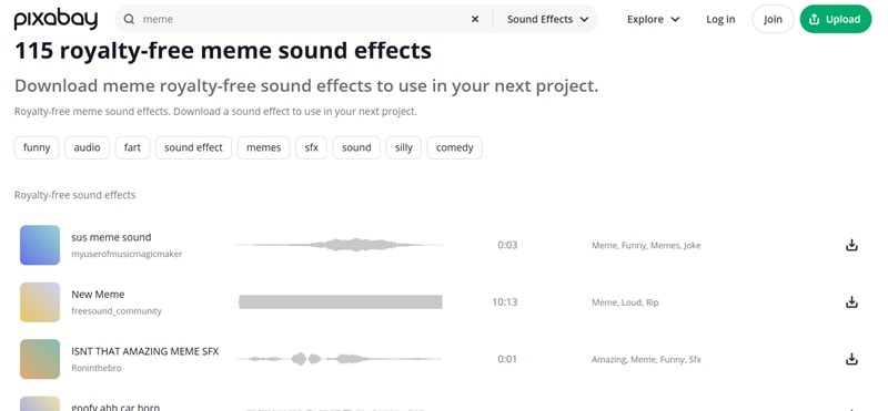 pixabay collection of meme sound effects