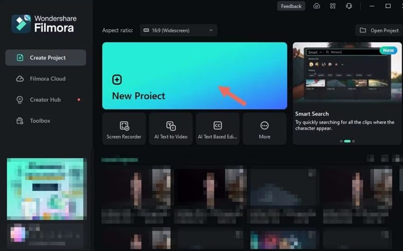 launch filmora and start new project