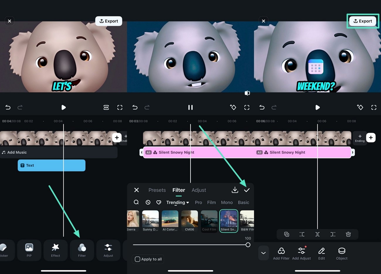 apply filter before exporting