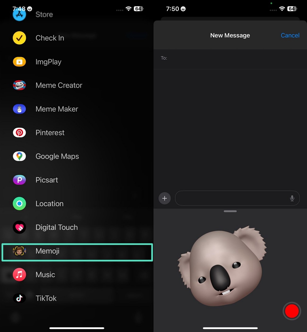 opt memoji and choose favorite