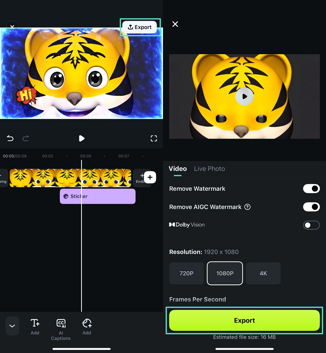 export after previewing video