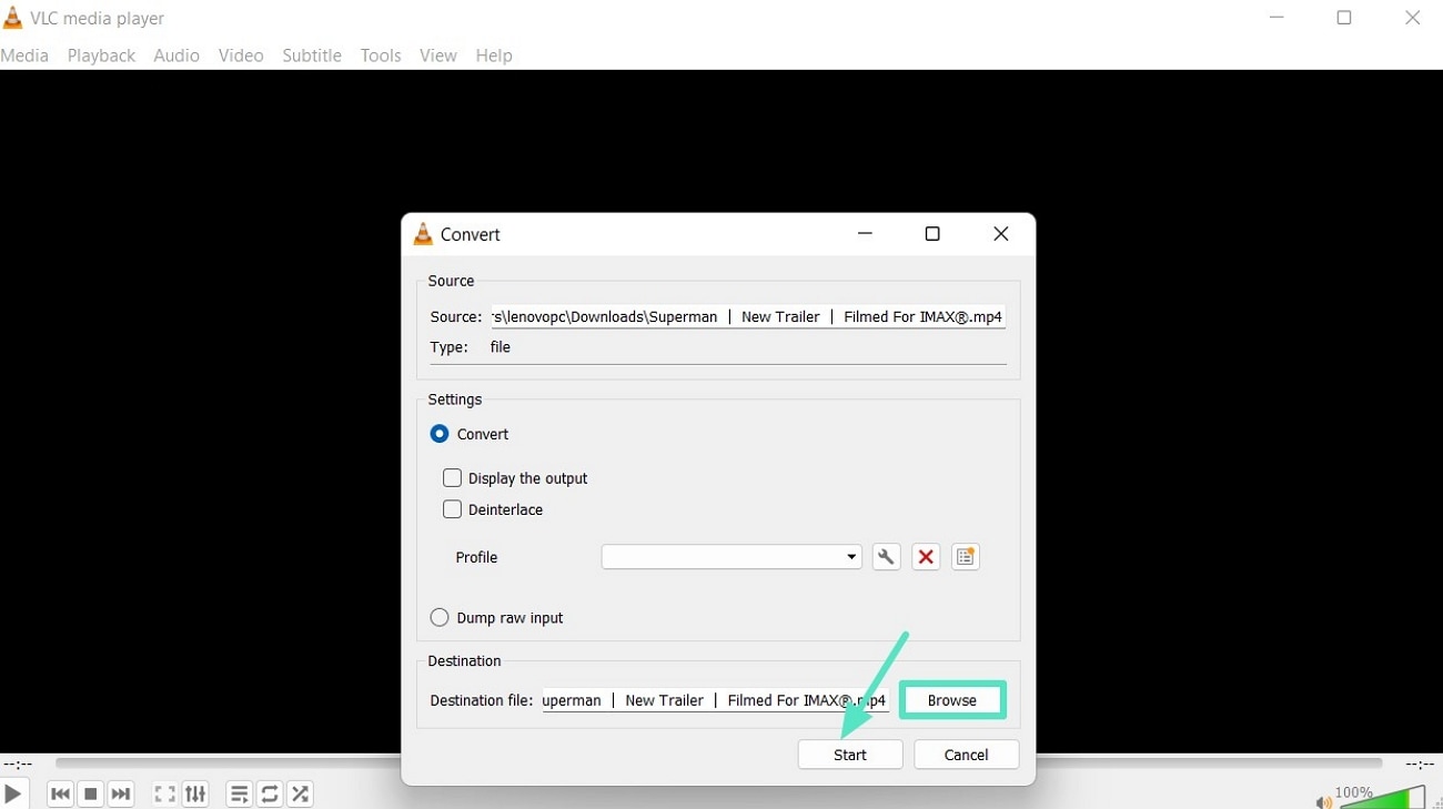 browse location and start process