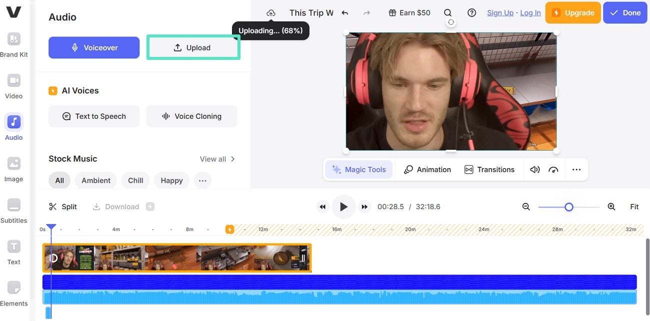 upload audio file merge with video
