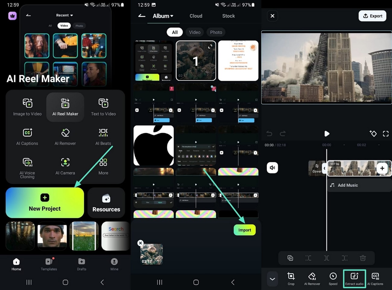 import media file filmora app