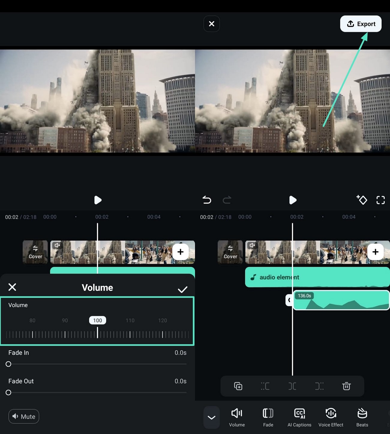 adjust filmora slider export