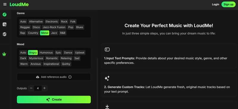 make metal music with loudme ai