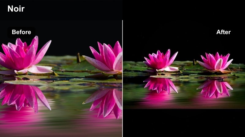 Moody city night scene with deep blacks and cool blue shadows