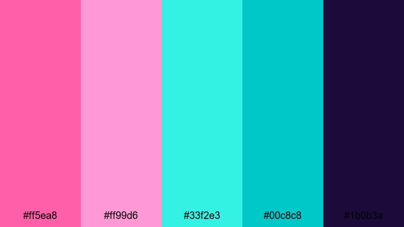 miami arcade nights pink turquoise color palette with hex codes