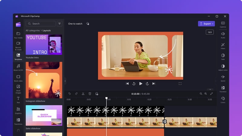 clipchamp video editing software for Microsoft