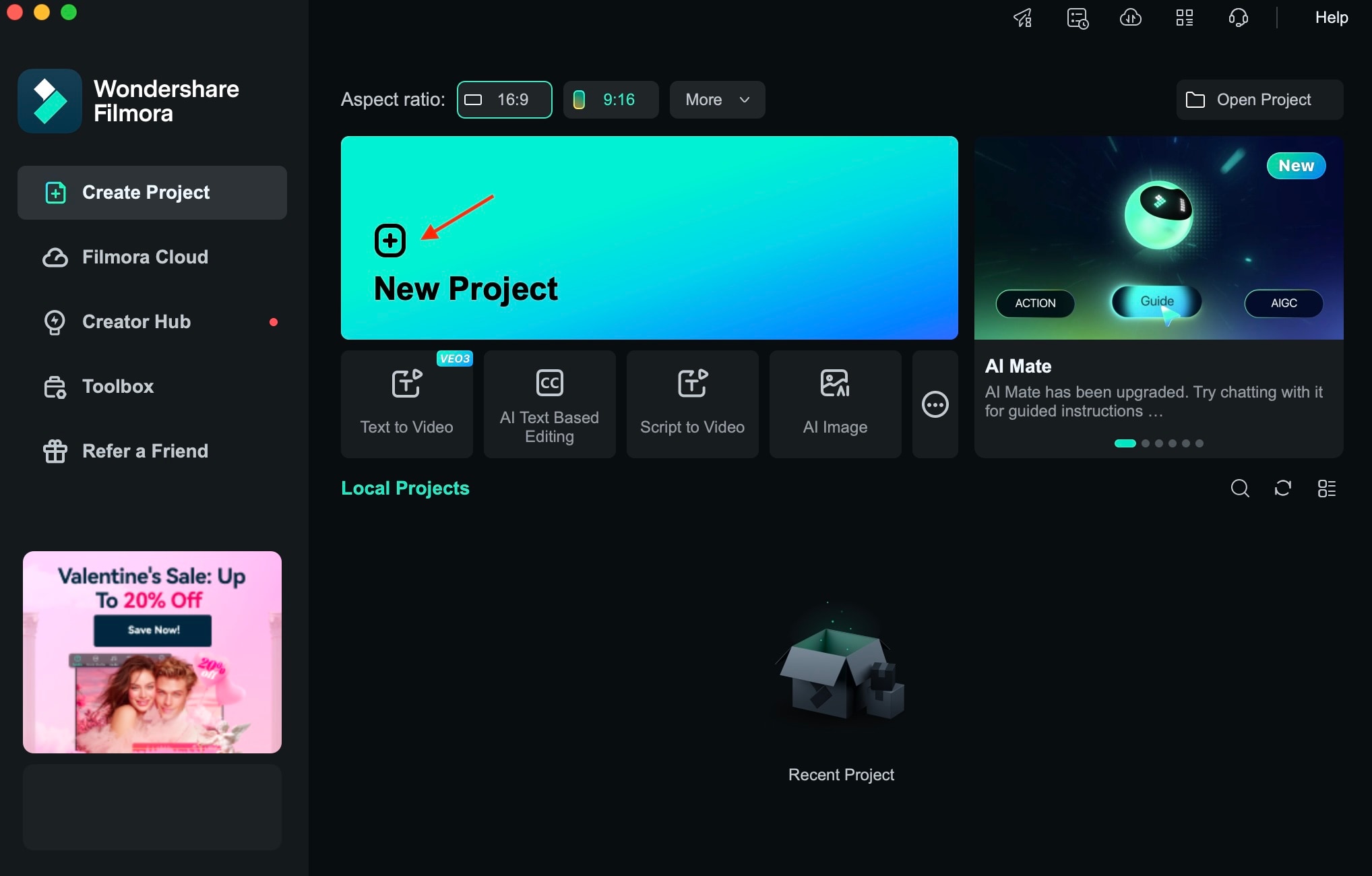 select new project in filmora