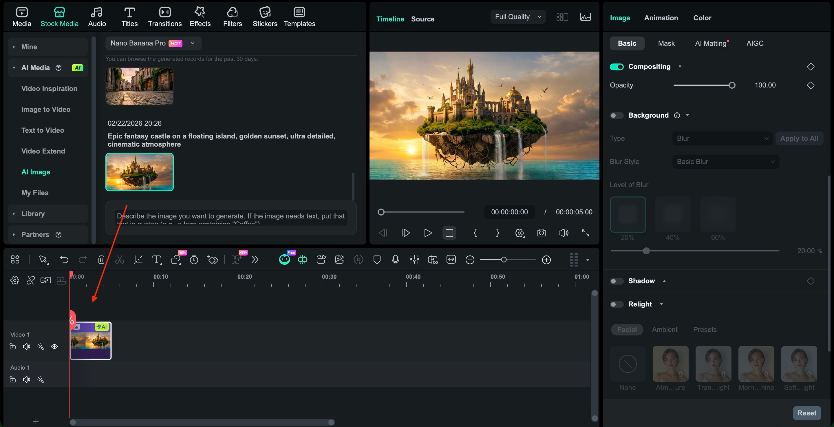 drag the generated image to the timeline