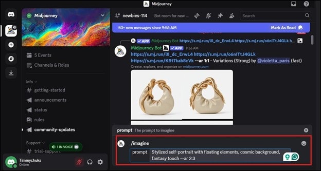 imputing prompt on midjourney