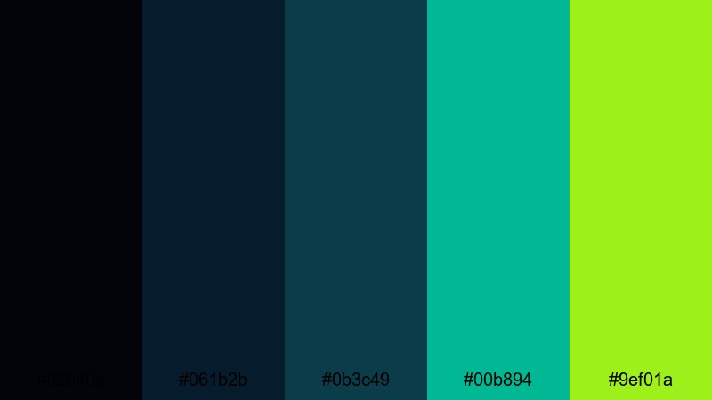 midnight circuit glow black blue green color palette with hex codes