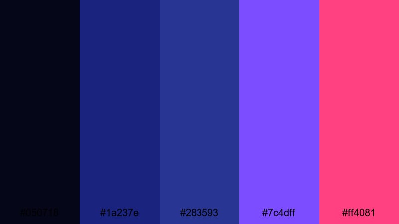 midnight electric storm purple blue color palette with hex codes