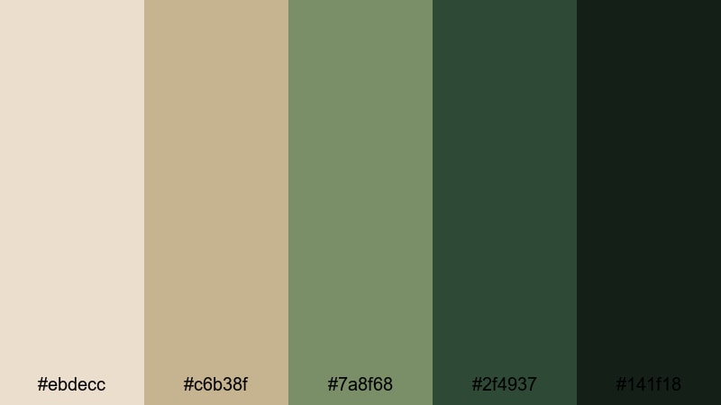 midnight forest drama beige green color palette with hex codes
