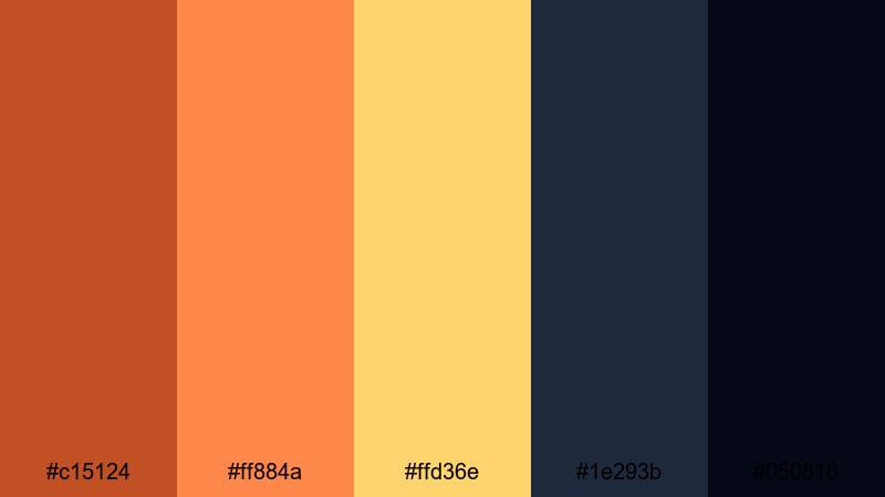 midnight furnace neon rust color palette with hex codes