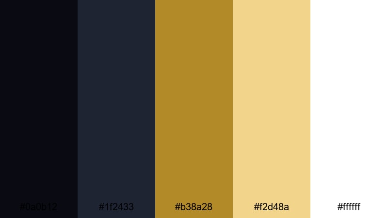 midnight gala highlight gold color palette with hex codes