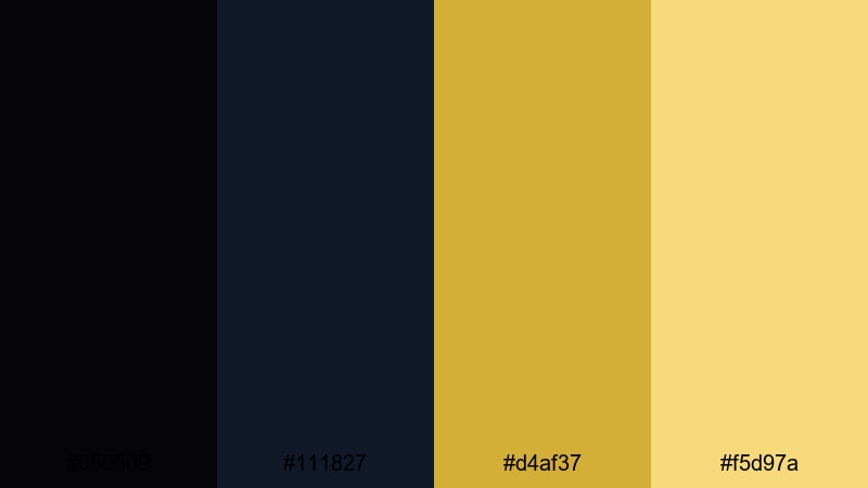 midnight gala luxe black gold color palette with hex codes