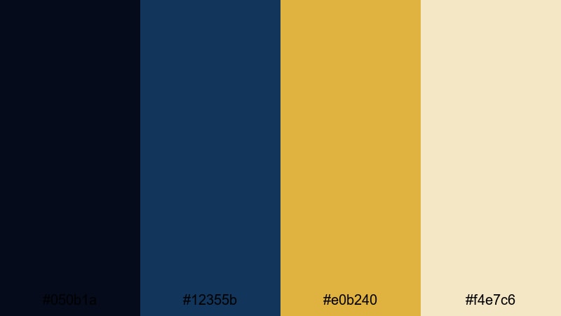midnight gala luxe gold dark blue color palette with hex codes