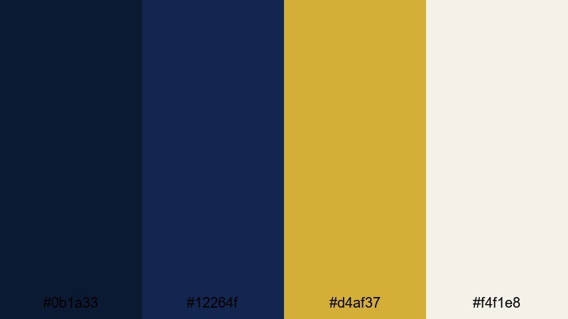 midnight gala luxe gold navy blue color palette with hex codes