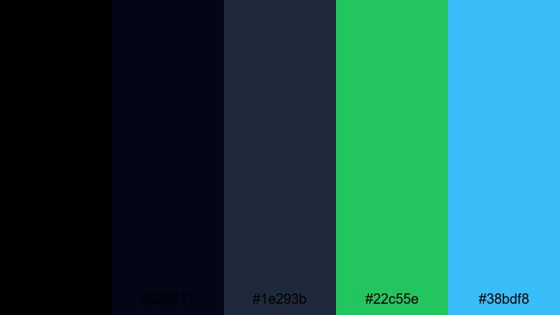 midnight grid minimal black green blue color palette with hex codes