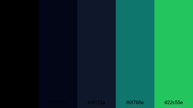 midnight harbor cinema black green blue color palette with hex codes
