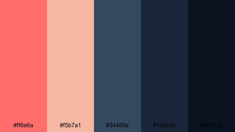 midnight harbor coral coral reef color palette with hex codes