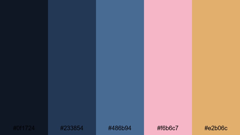 midnight harbor romance blue rose gold color palette with hex codes