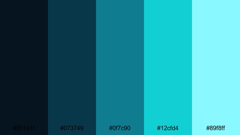 midnight neon current green light blue color palette with hex codes