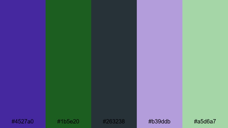 midnight pine amethyst purple green color palette with hex codes
