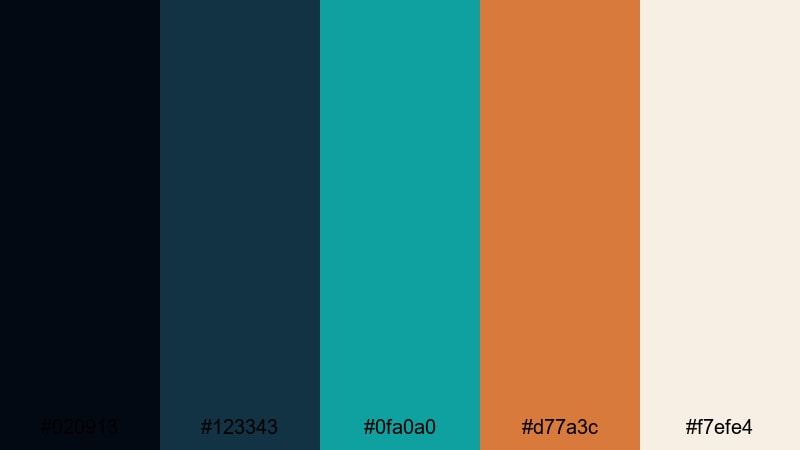 midnight premiere lights teal copper color palette with hex codes