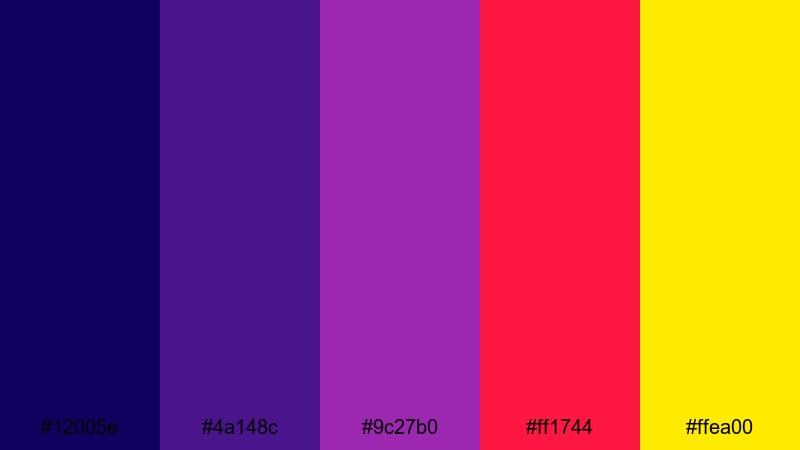 midnight rave lights violet color palette with hex codes