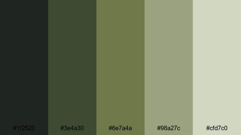 midnight recon dark olive green color palette with hex codes