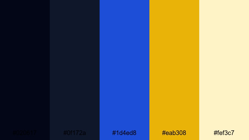 midnight regalia gold blue color palette with hex codes