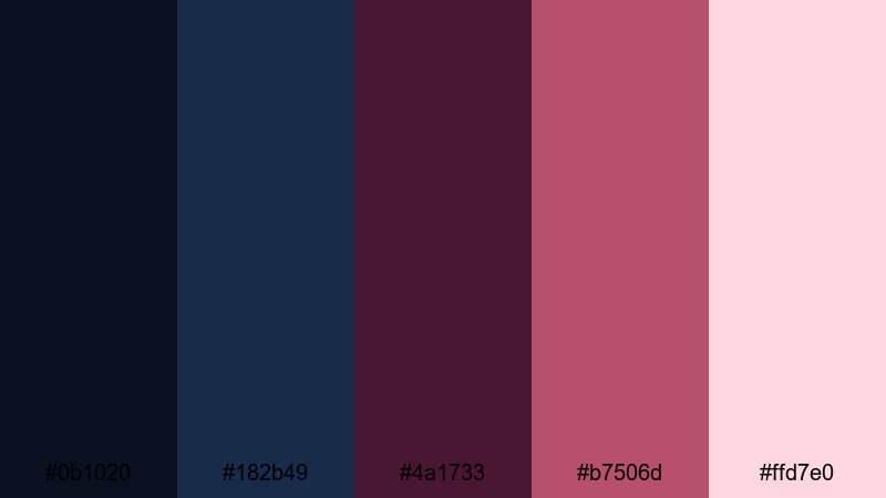 midnight rose fade blue burgundy color palette with hex codes