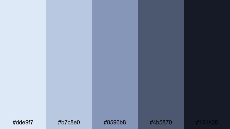 midnight screen hush pale blue color palette with hex codes