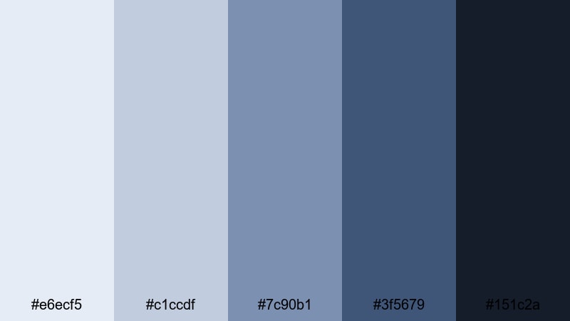 midnight silver tide silver blue color palette with hex codes