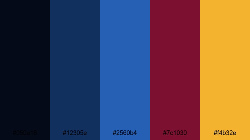 midnight stadium lights blue maroon color palette with hex codes